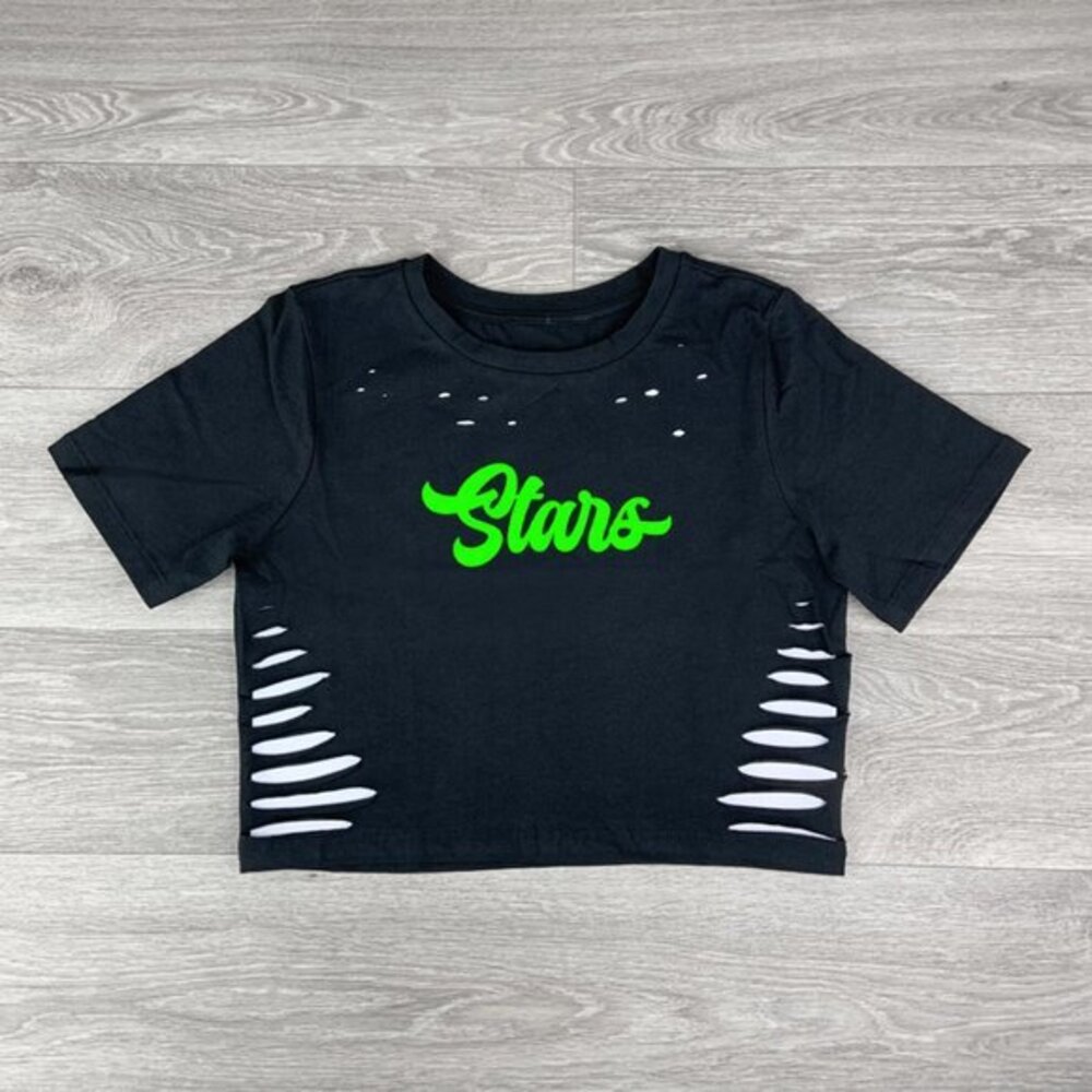Black Electric Green Stars Team crop top, Stars Outfit/Shirt